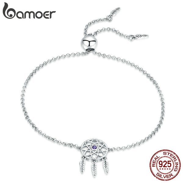 

bamoer fashion 100% 925 sterling dream catcher link chain vintage bracelets for women authentic silver jewelry scb111, Golden;silver