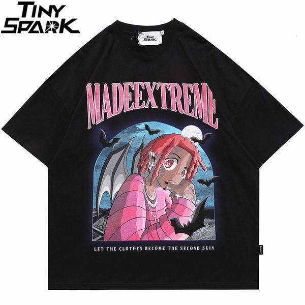 

men hip hop streetwear harajuku oversize tshirt cartoon girl letter print t shirt summer short sleeve t-shirt cotton loose 210721, White;black