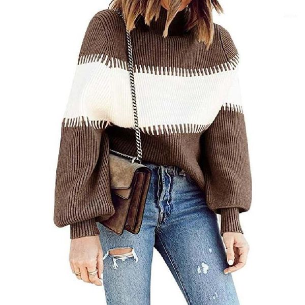 

women's sweaters autumn winter knitted for women 2021warm loose long lantern sleeve turtleneck pullover outerwear knitwear sweater, White;black