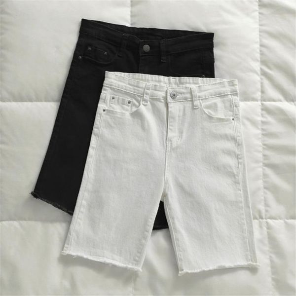

summer casual white black women short denim knee length high waist jeans skinny stretch c6133