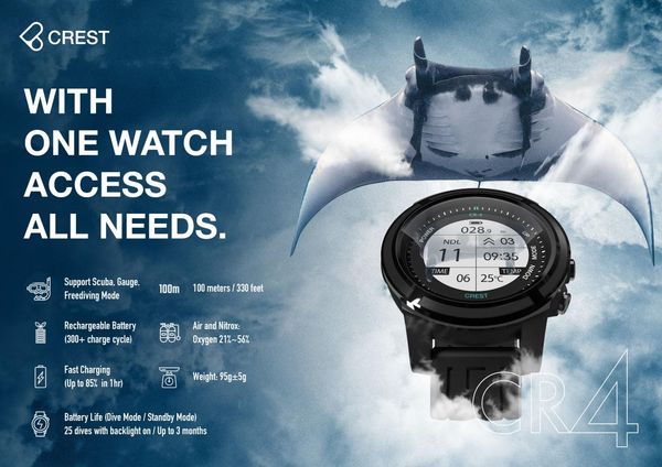 

pool & accessories scuba dive computer crest cr-4 cr4 100 meters / 330 feet diving watch rechargeable battery