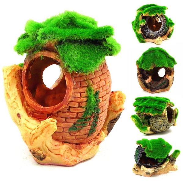 

resin simulation moss vase shelter house aquarium fish tank landscaping decor for pet supplies decorations