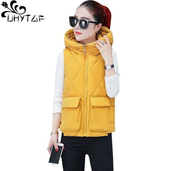 

women's vests uhytgf autumn winter vest waistcoat fashion down jacket hooded warm parker casual 3xl plus size female 341, Black;white