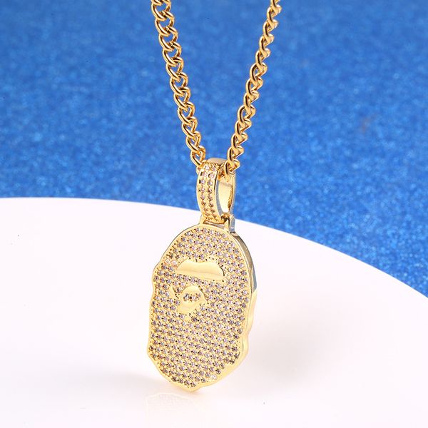 

factory sholesale copper jewelry hip hop necklace aaa zircon ape head pendant popular fashion xmas gift