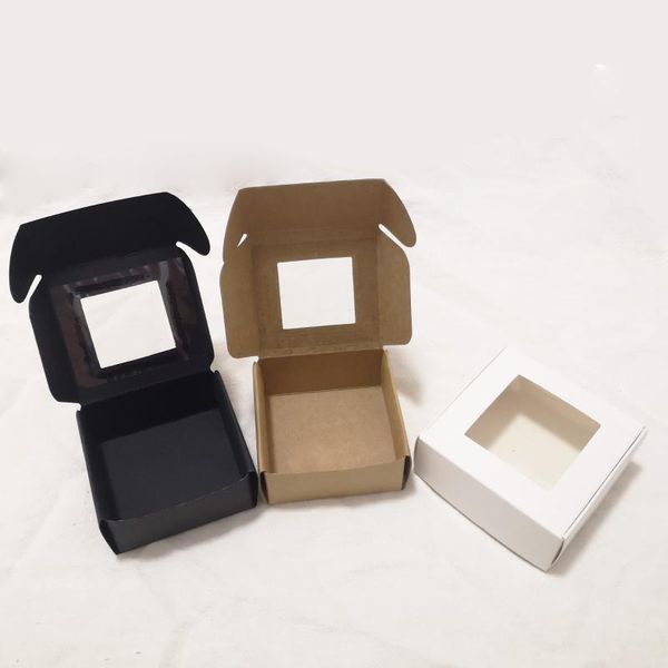 

gift wrap 30pcs blank kraft candy box with window, white handmade soap box, black jewelry cookies box,kraft paper party favor
