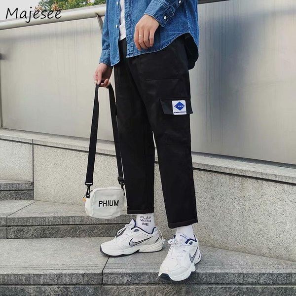

men's pants cargo men ankle-length drawstring plus size mens korean fashion trousers harajuku casual loose all match soft, Black