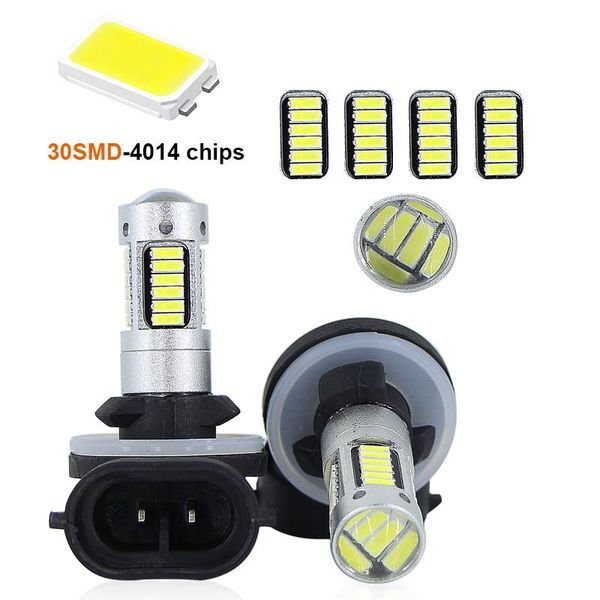 

car headlights saarmat 2* high power led fog light 6000k white 30-smd 4014 881 889 h27 h1 h3 replacement bulbs for head