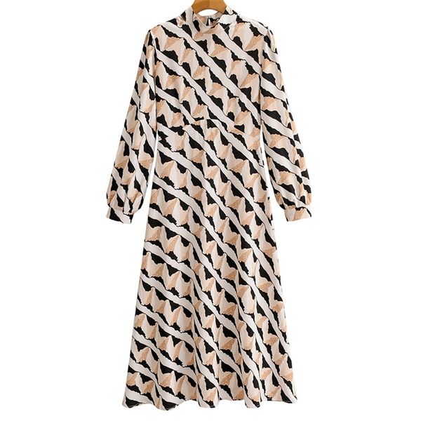 

summer women long dress ladies' half high collar sleeve striped dresses female streetwear 210524, Black;gray