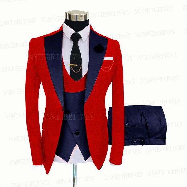 

men's suits & blazers jacquard red suit men 3 pieces custom groom wedding tuxedo slim fit prom party blazer jacket double breasted, White;black