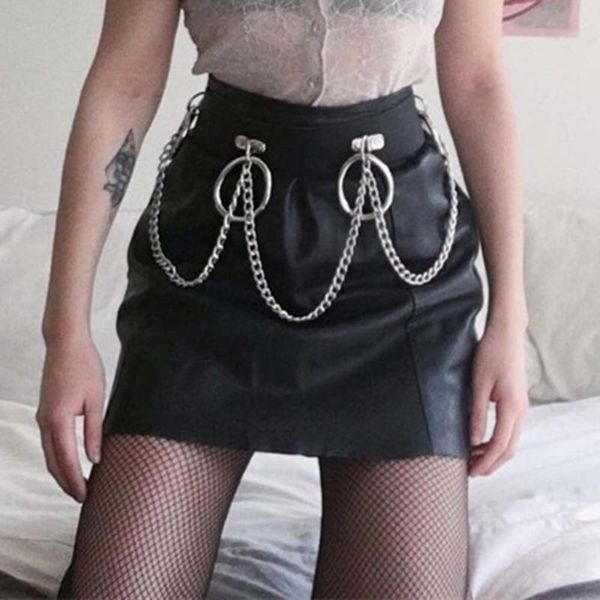 

belts women leather harness body bondage waist straps punk rock gothic accessories party dress jeans belt with chain waistband, Black;brown