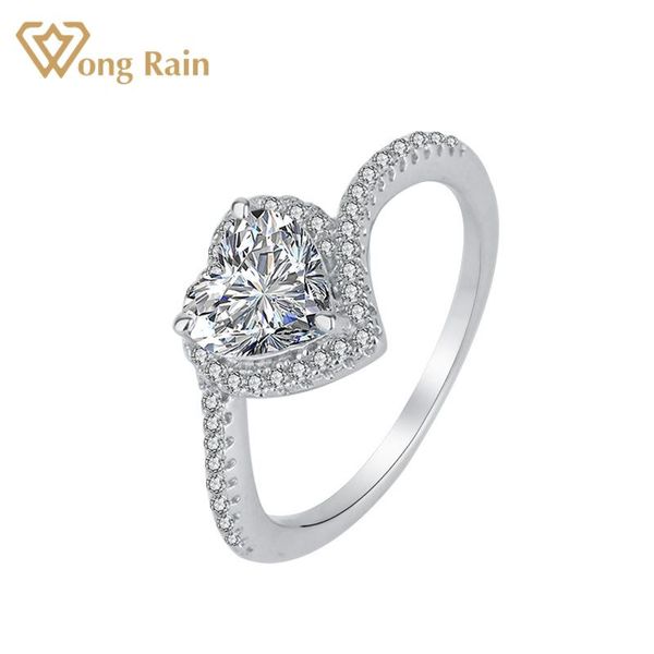 

cluster rings wong rain romantic 925 sterling silver 1.2 ct love heart real moissanite diamonds engagement ring for women fine jewelry gifts, Golden;silver