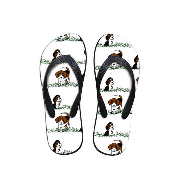 

slippers 2021 cozy outdoor female's indoor flat beach slides fashion beagle dog print summer flip flop women's shoes round toe, Black