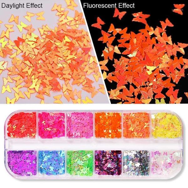 

squares nail art fluorescent flakes holographics butterfly sequins decoration design sticker diy accessorie1, Silver;gold