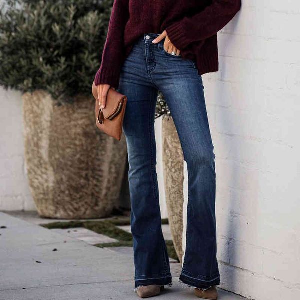 

jean blue high waist casual jeans women 2021 fashion stretch skinny slimming bottoms flared pants office lady denim trousers
