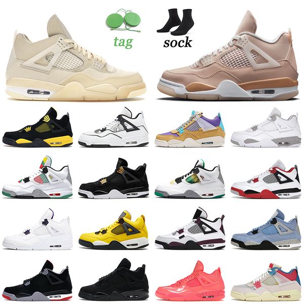 

shimmer sail jorden basketball shoes off mens women bred university blue white taupe haze air jordan 4 4s retro jumpman sneakers trainers 36