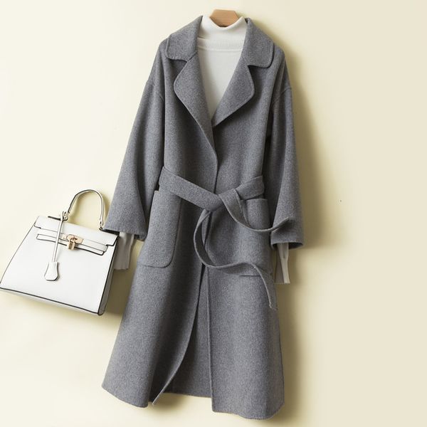 

women's wool & blends winter 100% coat women autumn clothes korean elegant long en jacket belt ladies casaco feminino hiver 7590 d3vg, Black