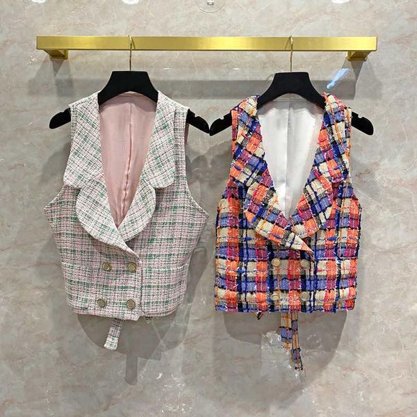 

women's vests high europe quality 100%silk lining plaid tweed waistcoat vest b262, Black;white