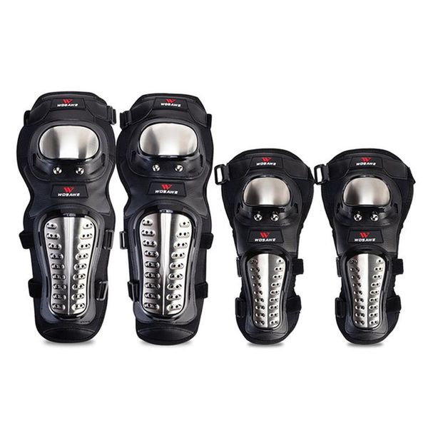 

elbow & knee pads motorcycle stainless steel anti-fall shin guards protective gear riding off-road motocross outdoor sport, Black;gray