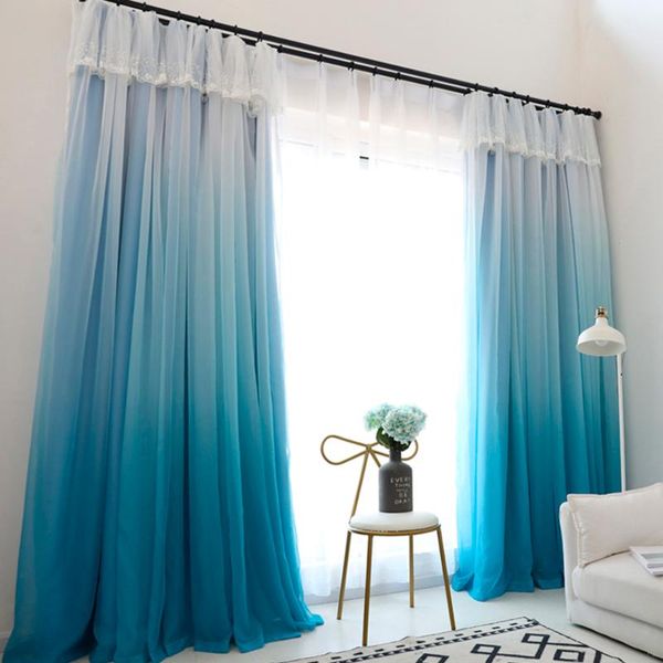 

curtain & drapes change color gradient blue window high black out double layer blackout lining fabric for living room