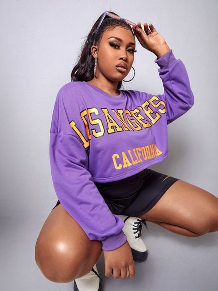 

plus letter graphic drop shoulder sweatshirt r42i#, Black