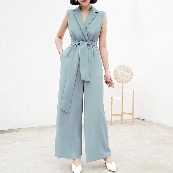 

women's jumpsuits & rompers summer wear korean fashion suit women waist wide-legged trousers solid sleeveless clothes lady outfit with, Black;white
