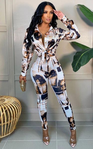 

women's two piece pants 2021 quality 2 pcs women set print turn-down collar blouse and long club outfits, White