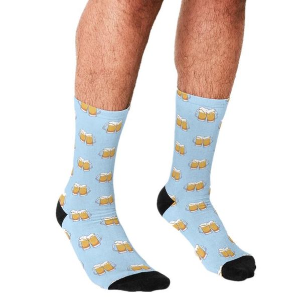 

men's socks funny clinking beer mugs printed men harajuku happy hip hop novelty cute boys crew casual crazy for, Black