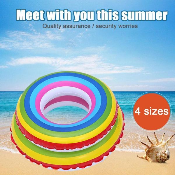 

inflatable pool tube raft with rainbow painting life buoy funny kid toys adults swim ring for party decorations vest &