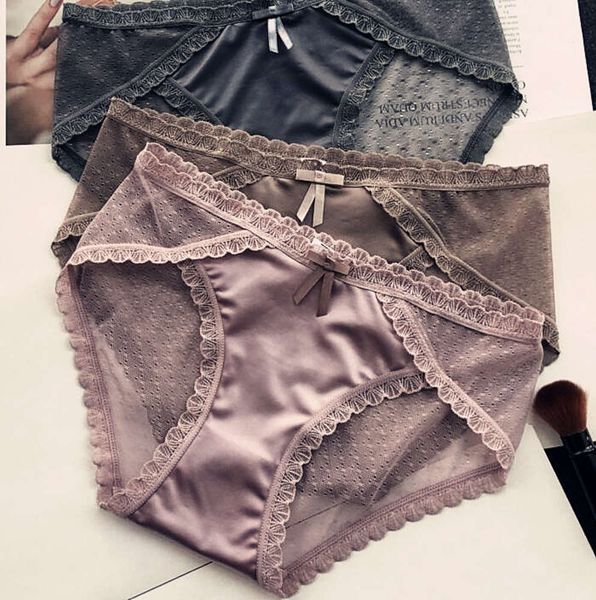 

style bowknot, silky lace low waist briefs, women's mesh, transparent and shorts, quick drying, Black;pink