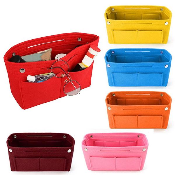 

women felt cosmetic bags ladies makeup brush organizer handbag storage travel mini inner purse portable 22x15x9.5cm & cases
