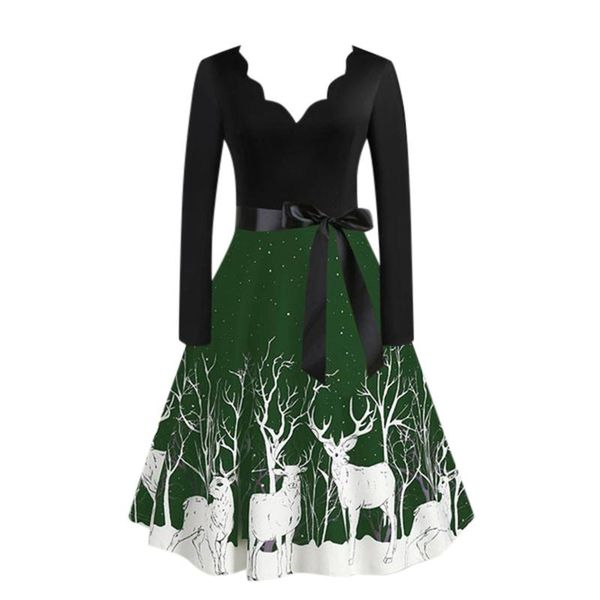 

casual dresses christmas dress women sequin patchwork long sleeve deer skater party autumn and winter robe noel femme, Black;gray