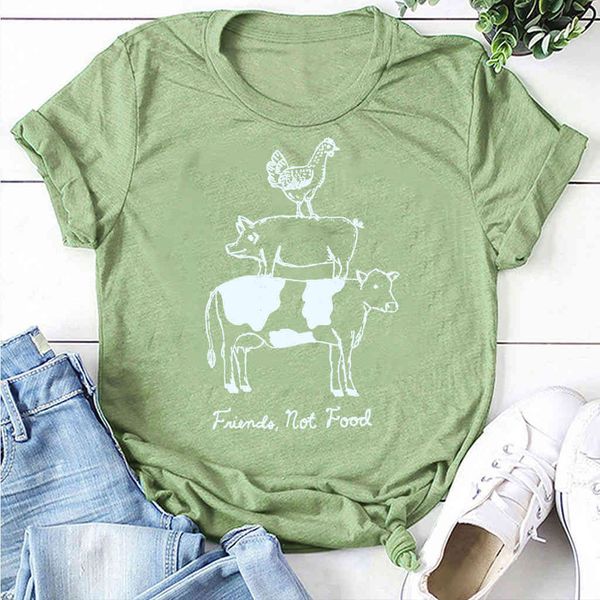 

autumn fashion round neck women's short sve street trendy animal cow pig chicken printed tt shirt, White