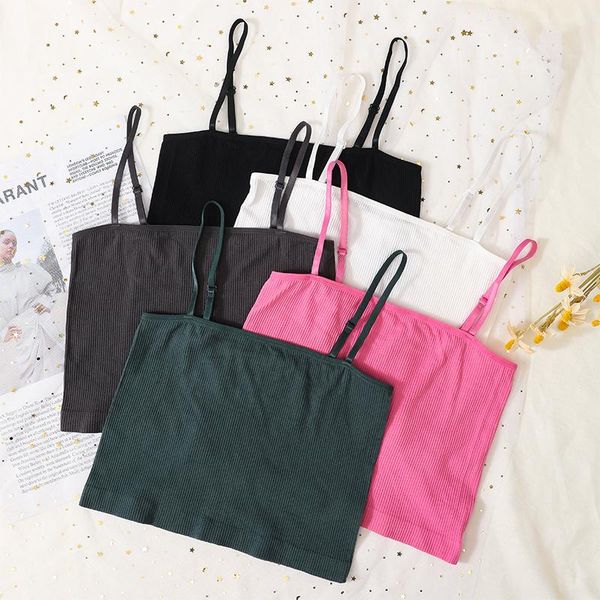 

camisoles & tanks summer tank women's crop adjustable strap seamless underwear lingerie streetwear cami fashion basic camisole, Black;white