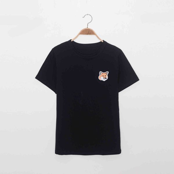 

t shirt fox head embroidered women t shirt 2021 summer o-neck short sleeve fashion white black casual tee