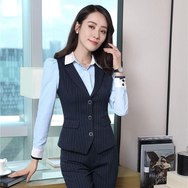 

women's vests formal ladies dark blue striped vest women waistcoat slim elegant work wear clothes fashion office uniform styles, Black;white