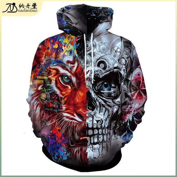 

new fashion 3d tiger skull print hoodie b101-264, Black