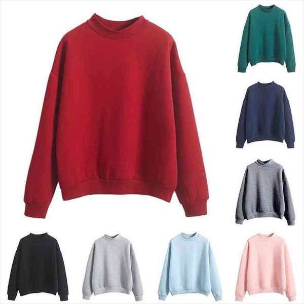 

fashion sudaderas mujer autumn winter casual women solid color crew neck long sleeve sweatshirt pullover, Black