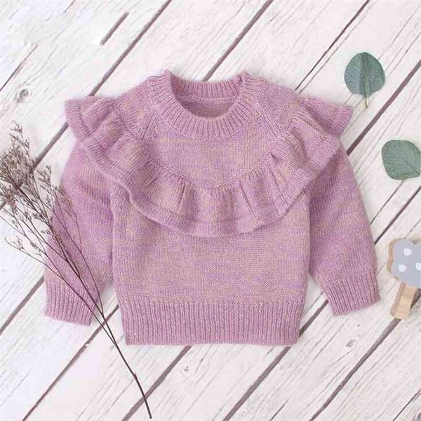 

0-3yrs girl autumn winter long sleeve knitted sweater girls corrugated edge pure color sweaters for kids clothes 210521, Blue