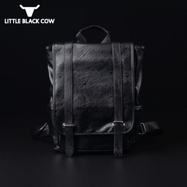 

england style school backpack men fashion belt buckle outdoor travel cow split leather mochila hombre solid color