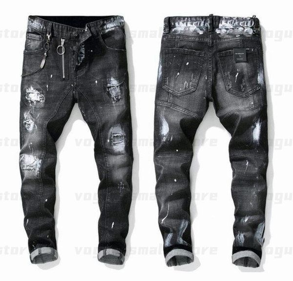 

jeans mens cool designer rips stretch distressed ripped biker slim fit washed motorcycle denim men s hip hop fashion man pants 2021 cvoz, Blue