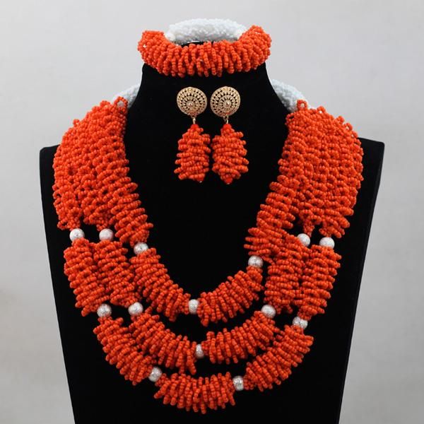 

earrings & necklace nigerian wedding beads set african jewelry for brides crystal qw973, Silver