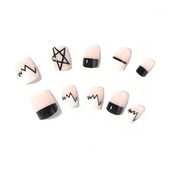 

24pcs manicure short french style five-pointed star square head long lasting false tips fake nails decor diy tool1, Red;gold