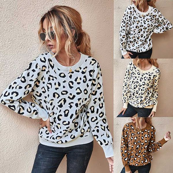 

casual leopard woman's sweater pullovers o-neck long sleeve backless knitted blouses autumn spring female shirts 2021 women's swea, White;black