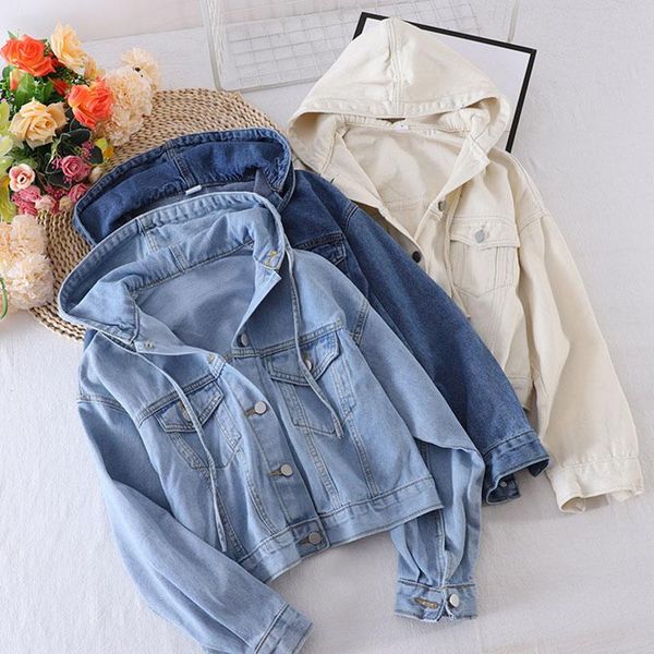 

women's jackets women double pockets hooded coat single breasted denim jacket autumn solid color simple long sleeve pl508, Black;brown