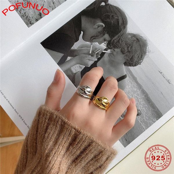 

cluster rings pofunuo real 925 sterling silver geometric irregular heterotypic women minimalism concave convex fashion simple 2021, Golden;silver