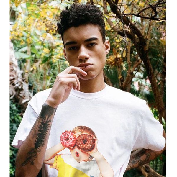 

short sleeve men celebrity same paragraph donuts printing pure cotton t-shirt fashion loose hip hop half sleeve new style, White;black