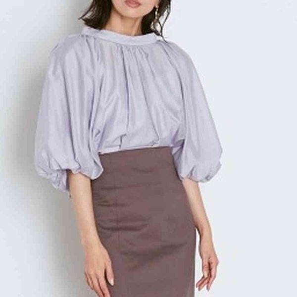 

japanese solid lantern sleeve design women blouses sweet fresh loose o-neck blusas mujer spring summer elegant 210514, White