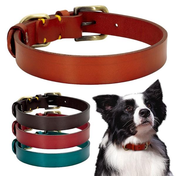 

dog collars & leashes leather collar durable pet pitbull german shepherd puppy adjustable for small medium large dogs
