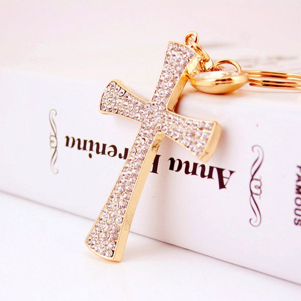 

selling christian drop diamond cross key ring metal pendant womens bag accessories key ringdio chan contact, Silver