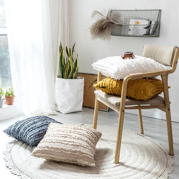 

cushion/decorative pillow white cushion cover floral tassel square pillowcase cotton 45x45cm home decoration sofa yellow ivory gray